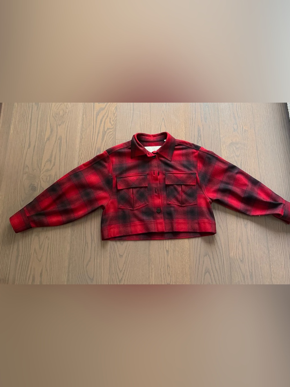 RÓHE Martina Cropped Plaid Jacket - Red & Black Wool Blend